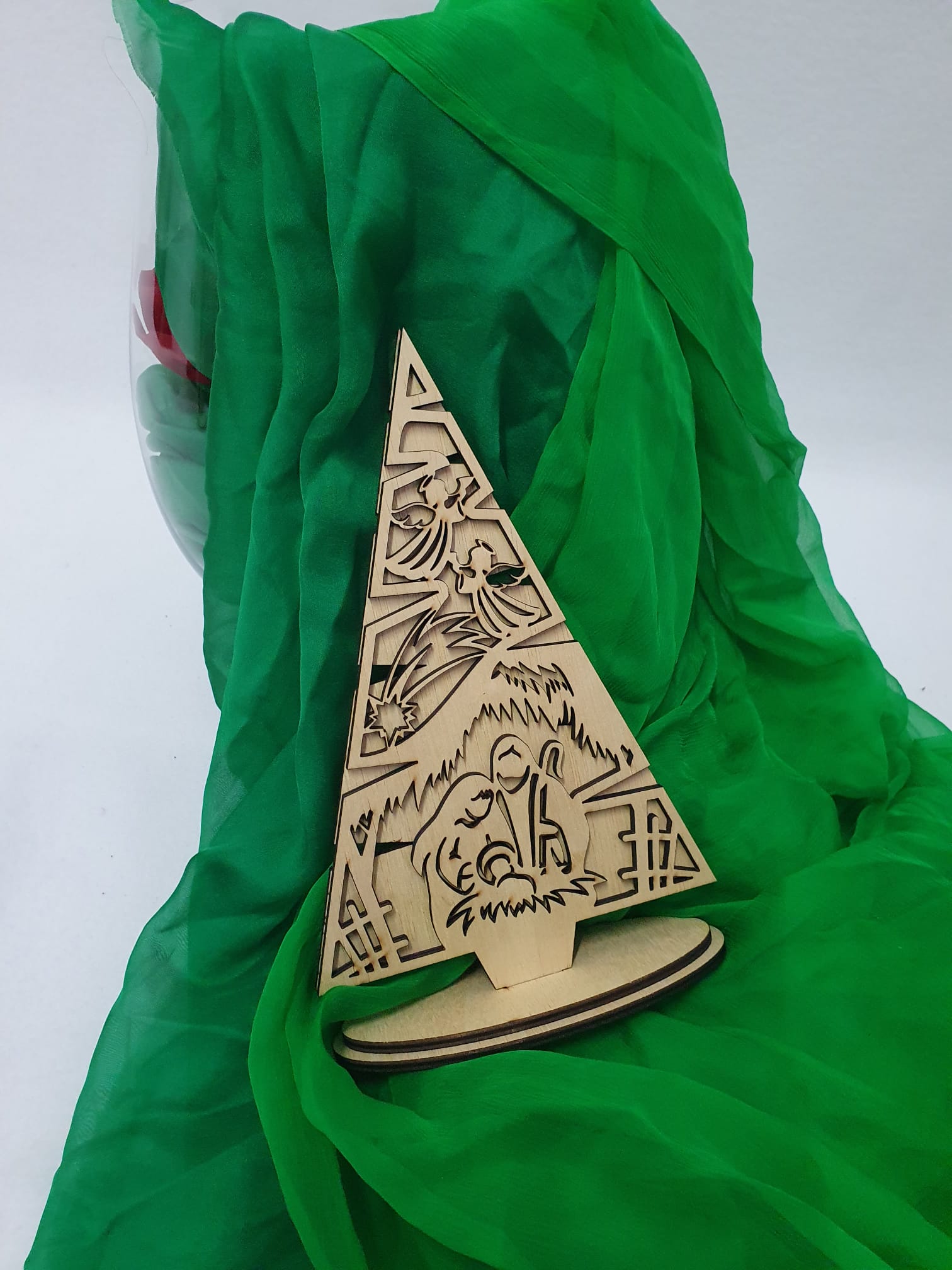 Decorațiune în spiritul Crăciunului, în formă de brad, din lemn, cu efect 3 D Decorațiune în spiritul Crăciunului, în formă de brad, din lemn, cu efect 3 D