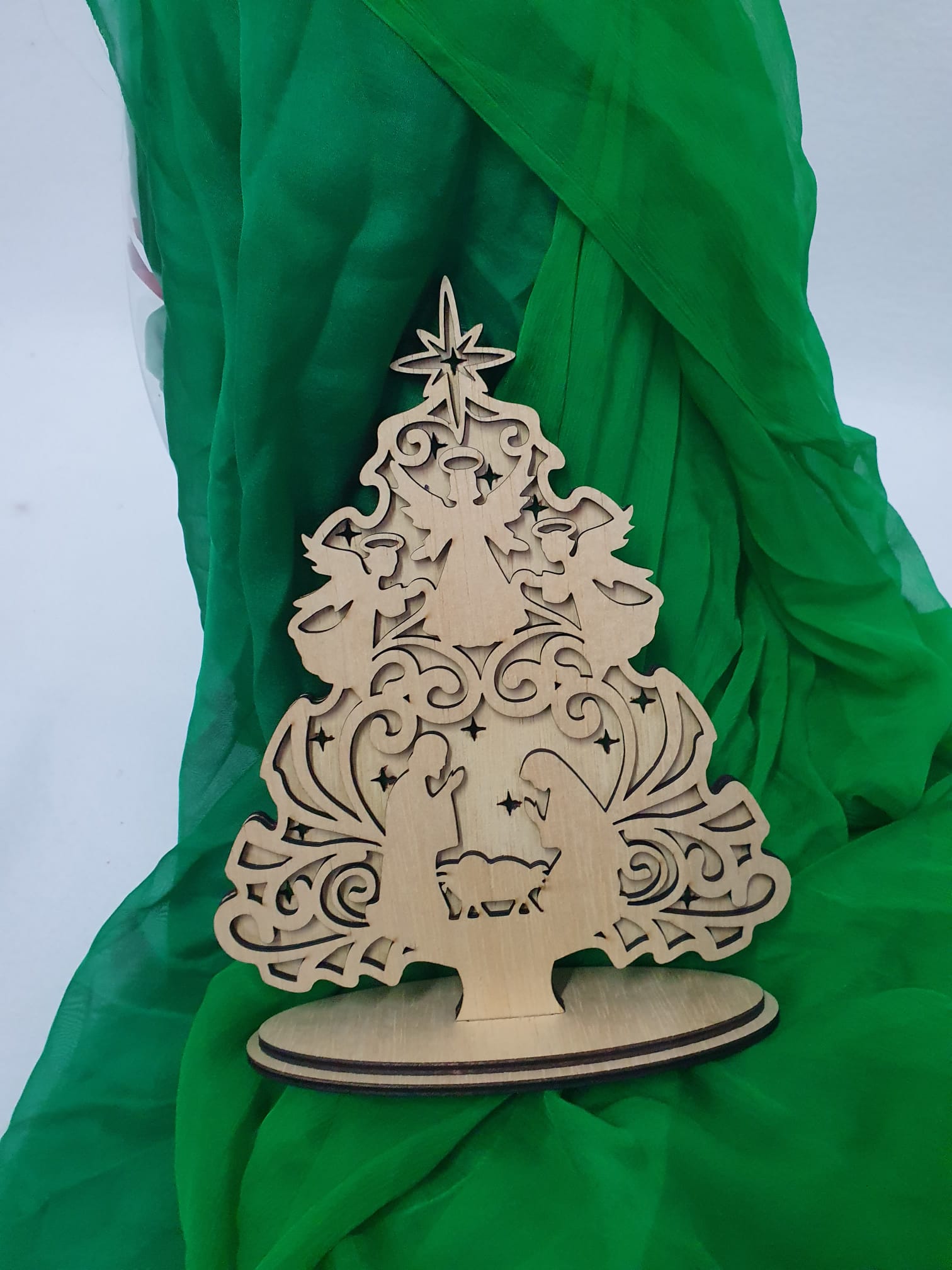 Decorațiune în spiritul Crăciunului, în formă de brad, din lemn, cu efect 3 D Decorațiune în spiritul Crăciunului, în formă de brad, din lemn, cu efect 3 D