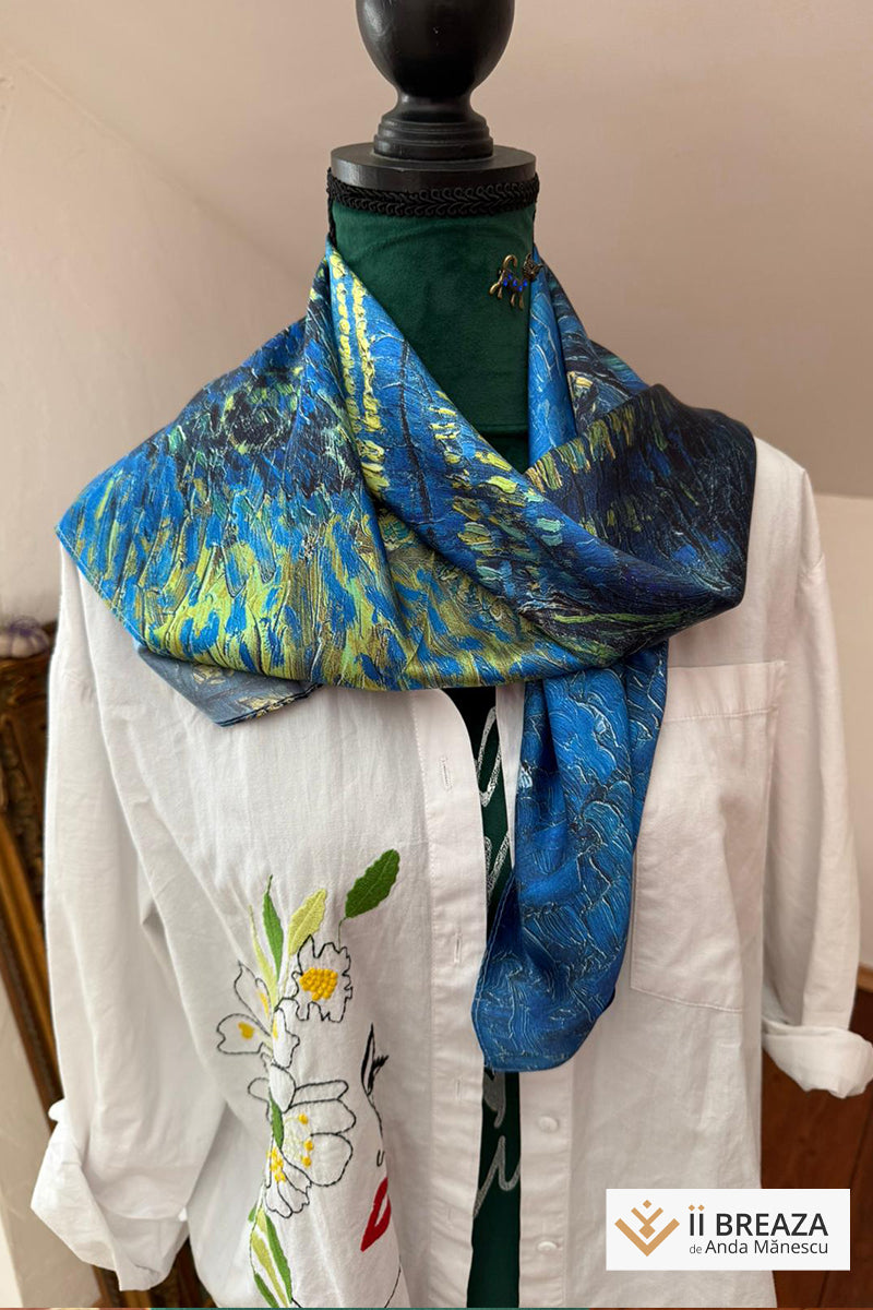 Batic din mătase naturală cu imprimeri inspirate din picturi celebre Batic din mătase naturală cu imprimeri inspirate din picturi celebre