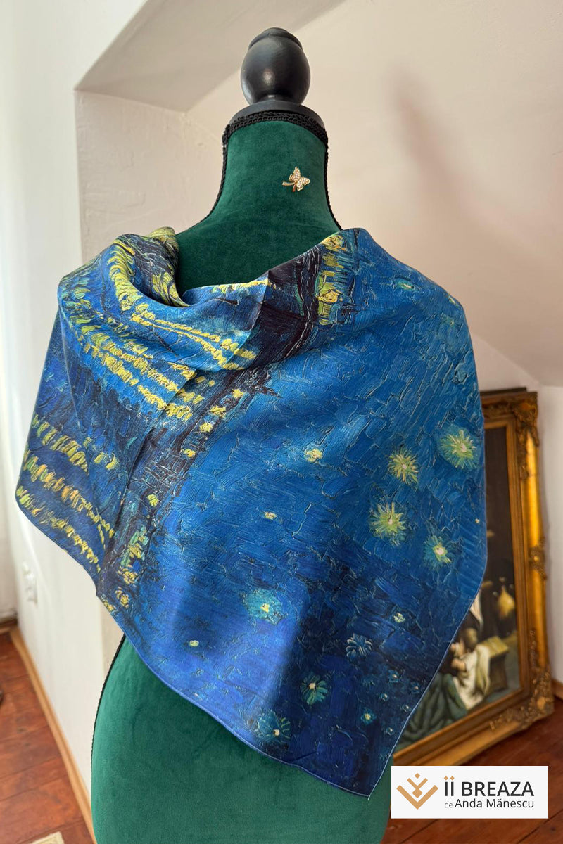 Batic din mătase naturală cu imprimeri inspirate din picturi celebre Batic din mătase naturală cu imprimeri inspirate din picturi celebre