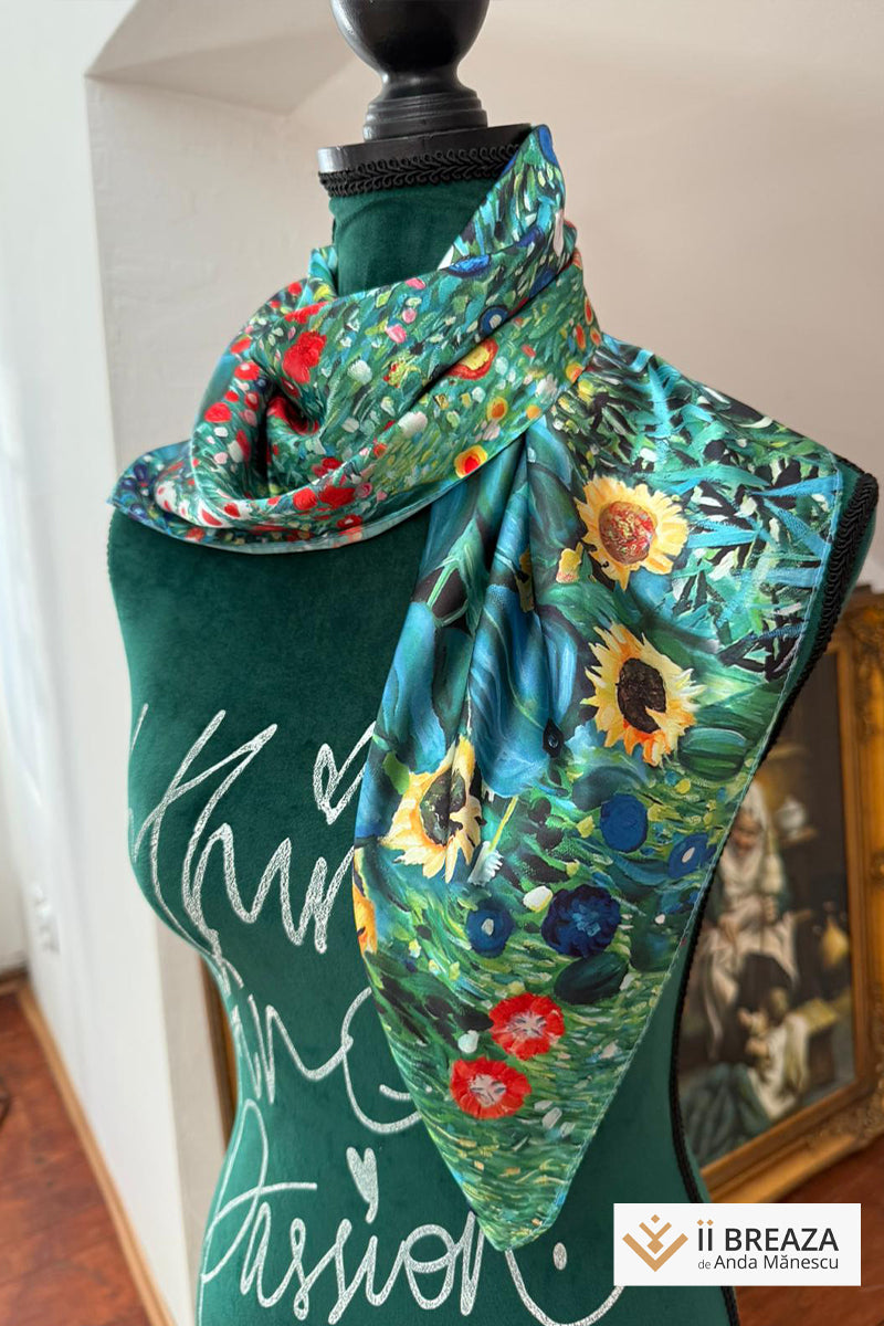 Batic din mătase naturală cu imprimeri inspirate din picturi celebre Batic din mătase naturală cu imprimeri inspirate din picturi celebre