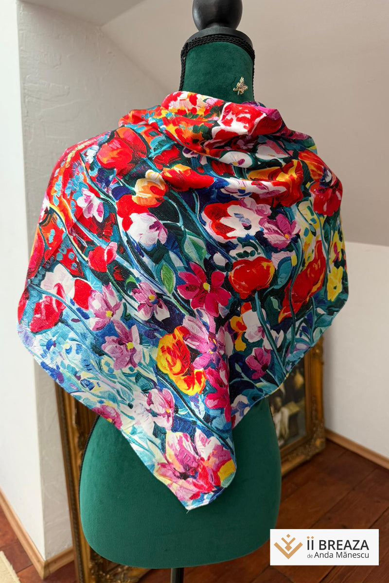 Batic din mătase naturală cu imprimeri inspirate din picturi celebre Batic din mătase naturală cu imprimeri inspirate din picturi celebre