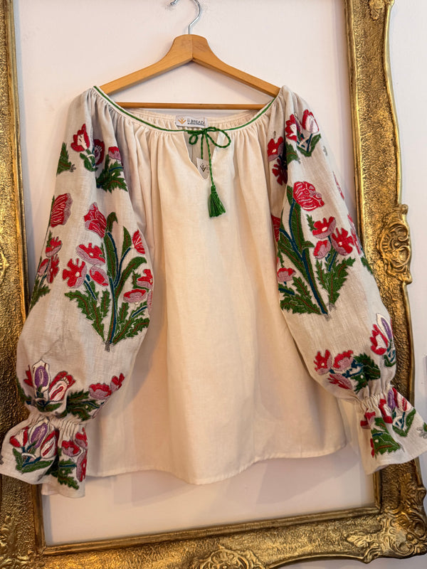 Bluză cu măneci vintage - Flori arhaice