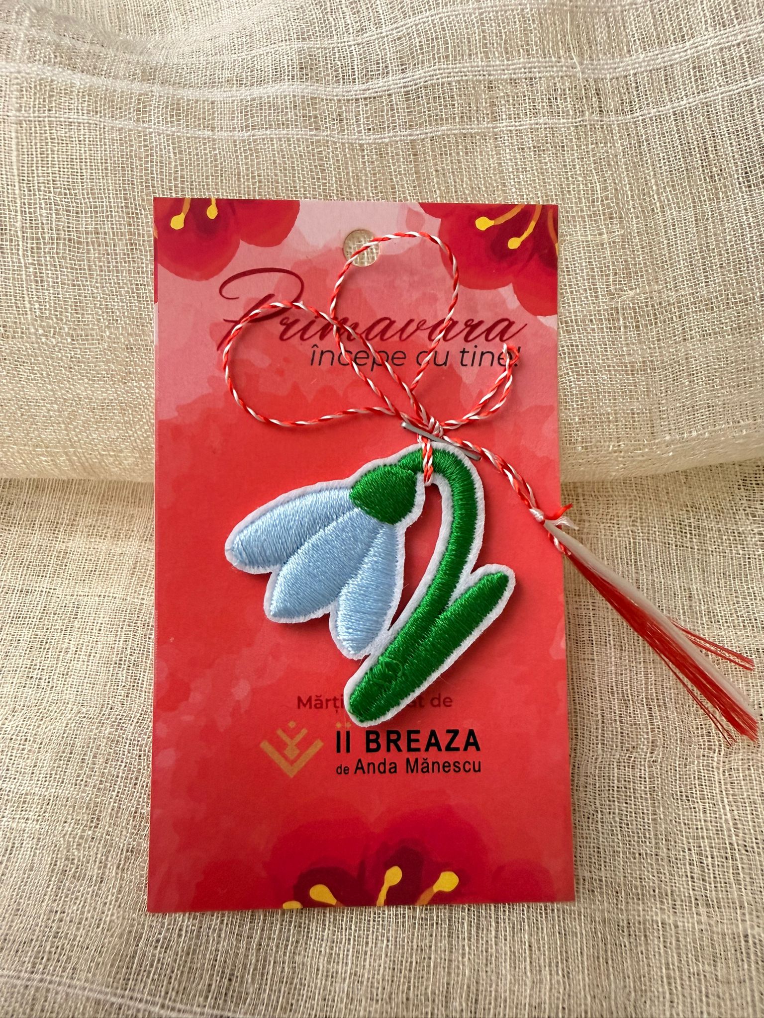 Mărțișor ghiocel brodat