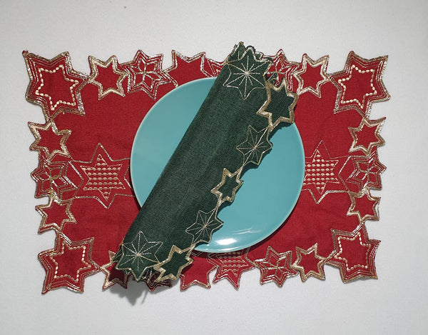 Napron brodat festiv cu steluțe aurii