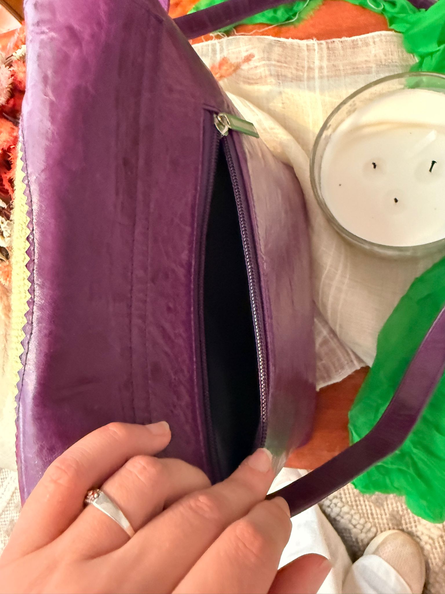 Geantă de piele cu model cusut goblen - Fluture
