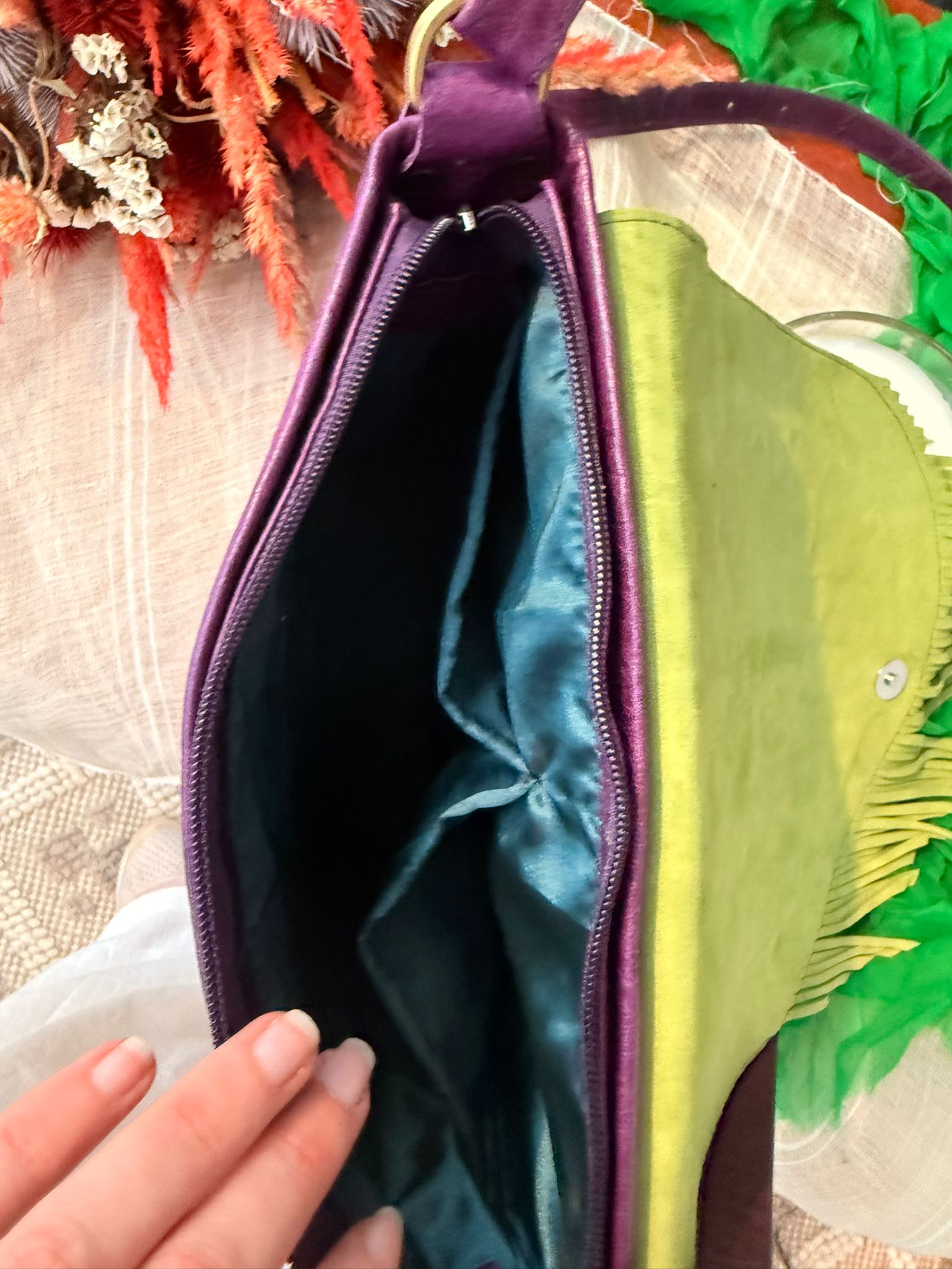 Geantă de piele cu model cusut goblen - Fluture