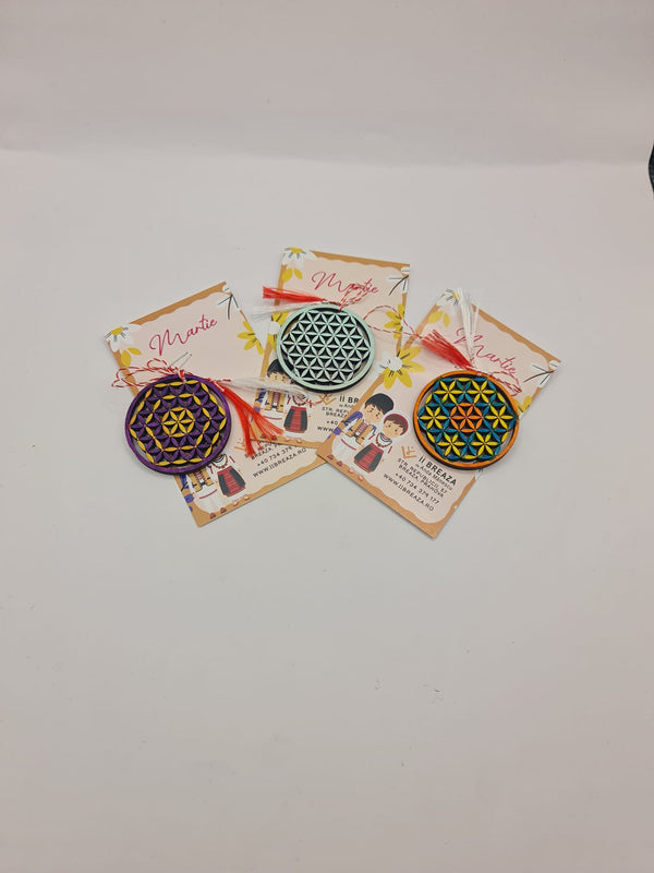 Mărțișor - Floarea Vieții pictată pe lemn