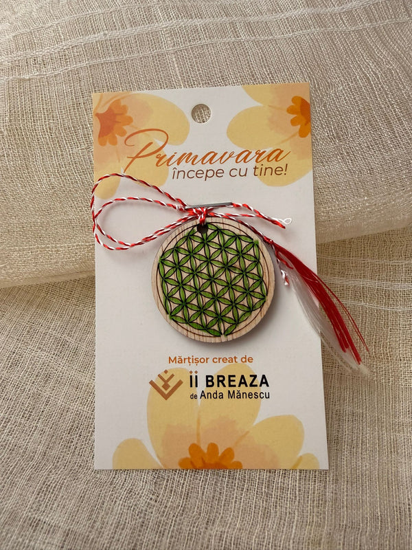 Mărțișor - Floarea Vieții pictată pe lemn