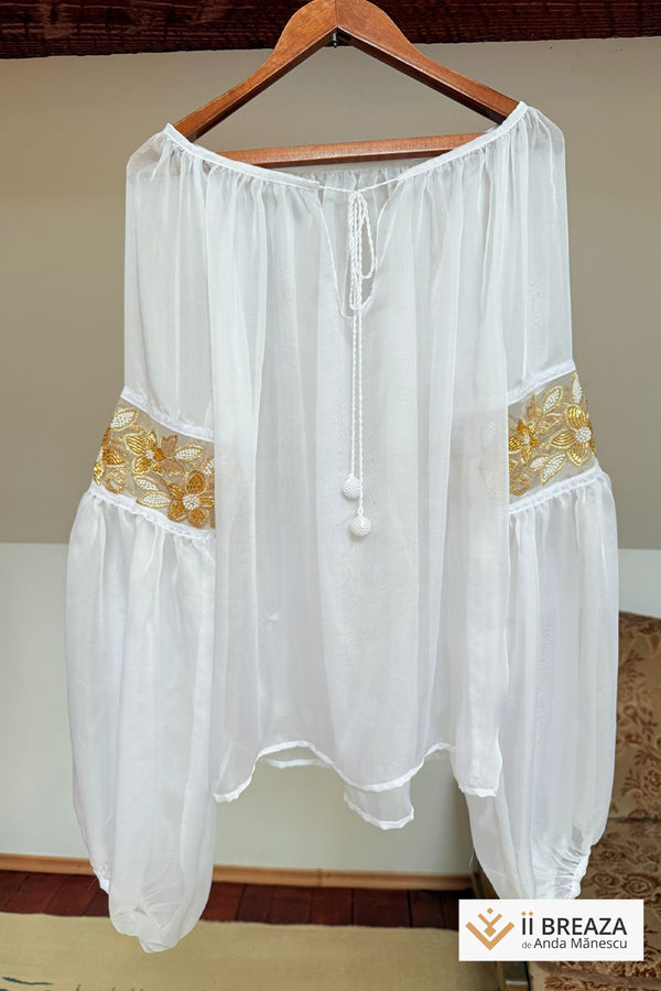 Bluză de mătase naturală cu dantelă brodată cu mărgele - Victoria