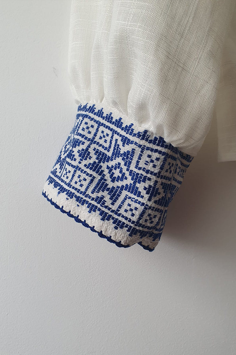 Bluză cu aplicație vintage, model Dor Albastru
