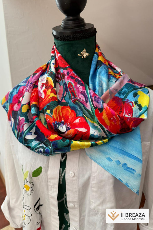 Batic din mătase naturală cu imprimeri inspirate din picturi celebre