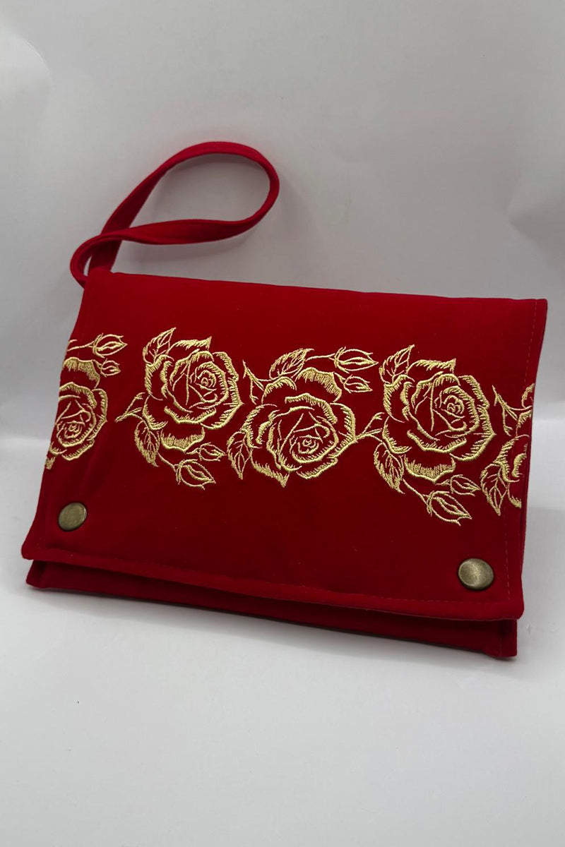 Geantă plic elegantă brodată cu trandafiri