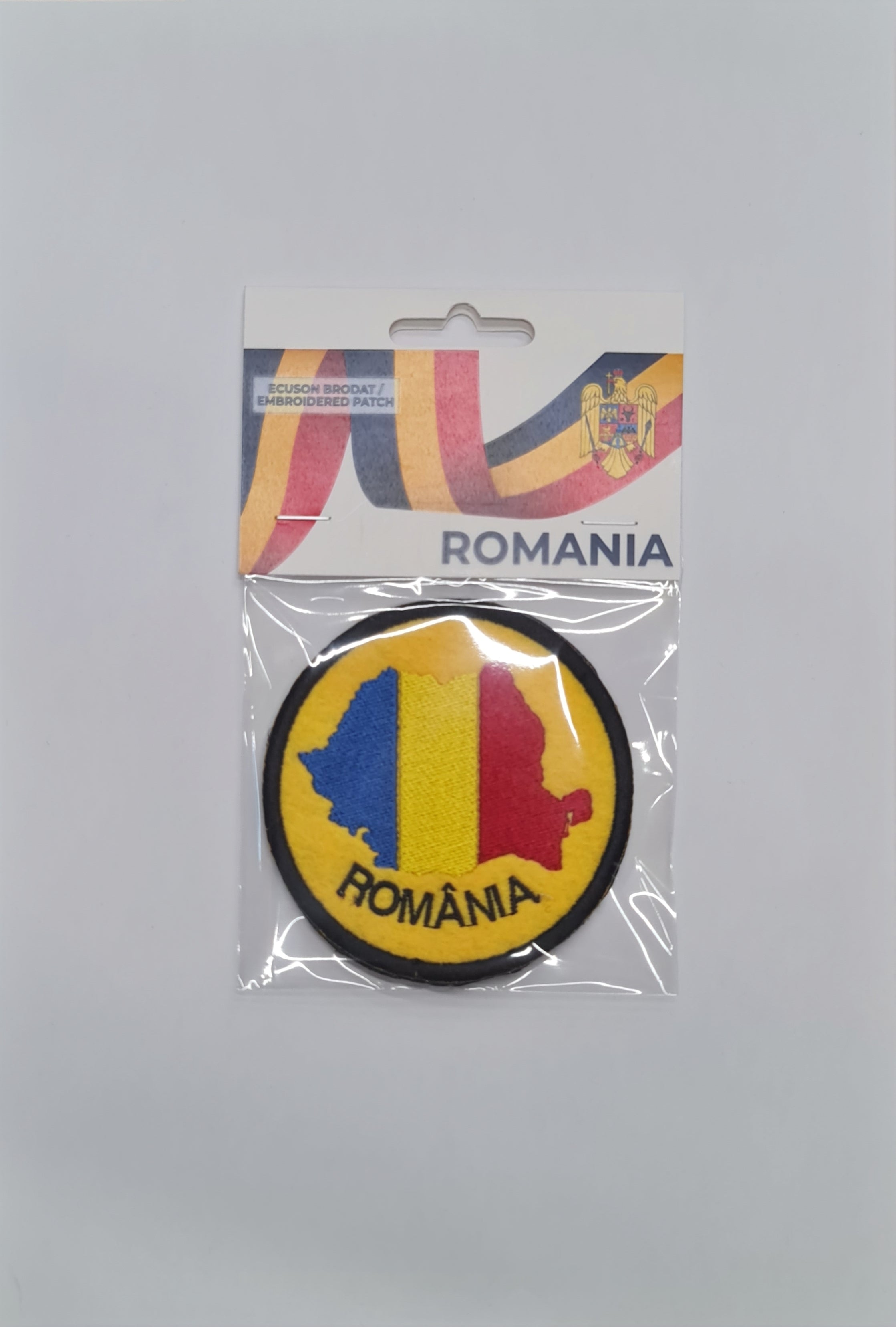 Emblemă / Patch brodată, cu velcro adeziv – Harta României în cerc