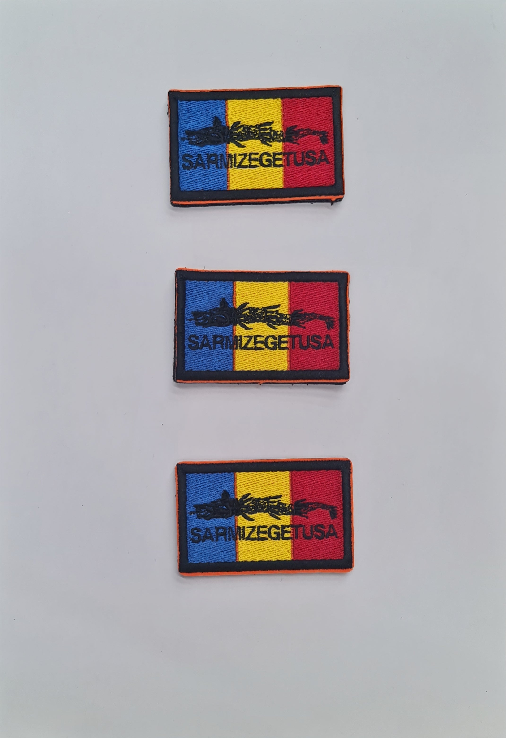 Emblemă / Patch brodată, cu velcro adeziv – Tricolor cu Lupul Dacic și Sarmizegetusa