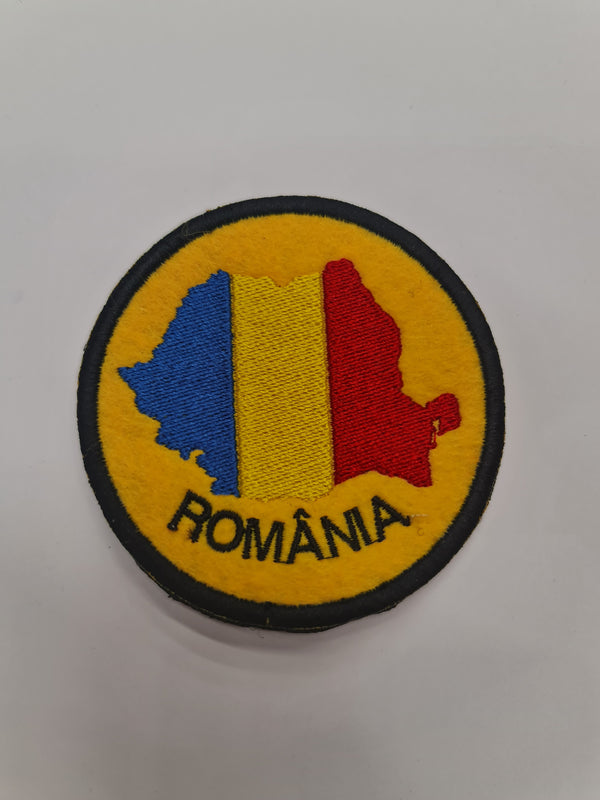 Emblemă / Patch brodată, cu folie adezivă – Harta României în cerc