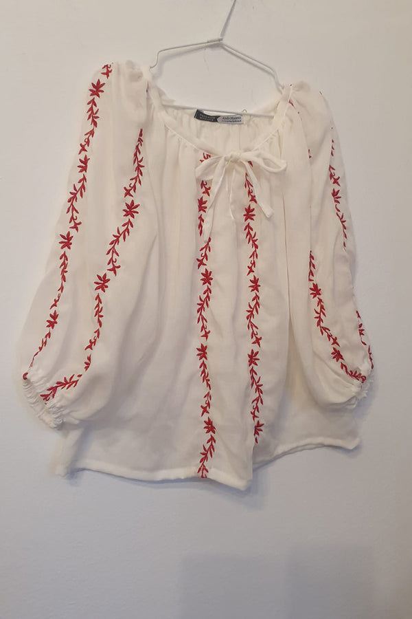 Bluză gen ie, de inspirație tradițională, brodată cu modelul Șirul vieții, mărimi 2-13 ani