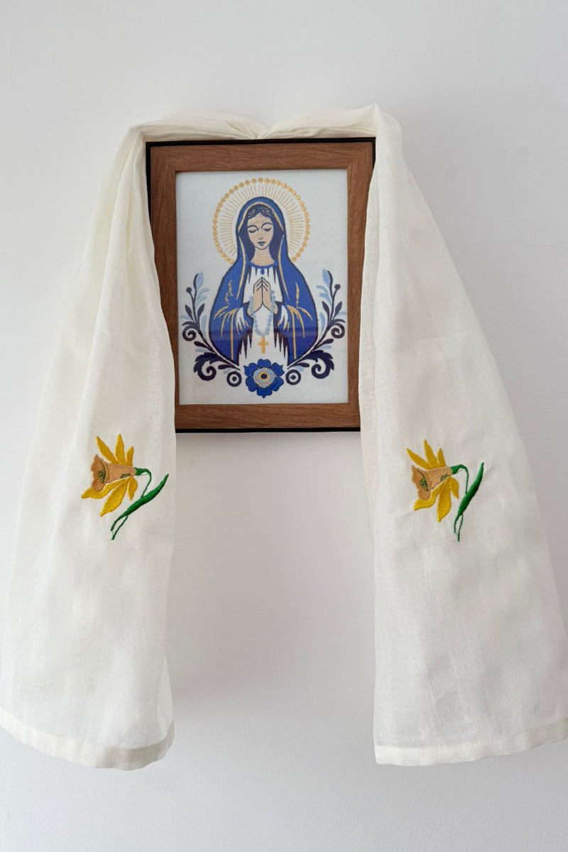 Set Icoană Maica Domnului în Rugăciune și Ștegar cu flori