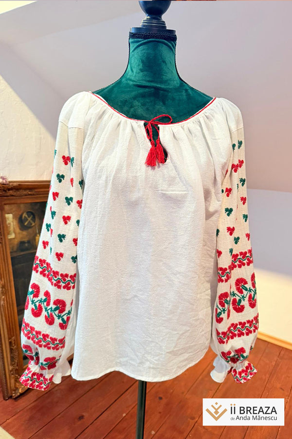 Bluză cu mâneci vintage - Garofițe